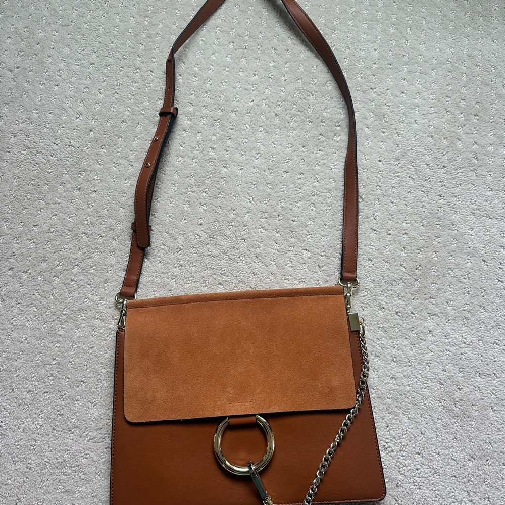 Brown Suede and Leather Crossbody Shoulder Bag
